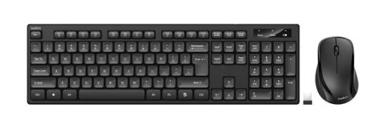 Image de Belkin USB-A, Plug and Play, 2.4 GHz, , Full-size (100%), Low-profile, 1 x AAA, 1 x AA, Black, 432 x 129 x 20 mm - QWERTY Clavier - Noir (BBZ010TT)