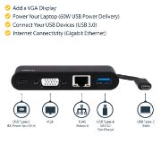 Image de StarTech.com Adaptateur Multiport USB-C - Mini Dock USB-C avec Sortie Vidéo VGA 1080p - Power Delivery Passthrough 60W - USB 3.1 Gen 1 Type-A 5Gbps, Gigabit Ethernet - Statio ... (DKT30CVAGPD)