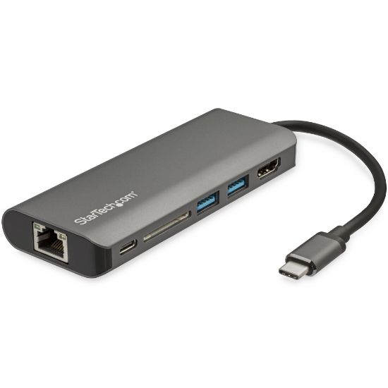 Image de StarTech.com Adaptateur Multiport USB-C - Mini Dock USB-C avec HDMI 4K, 3x USB 3.0 Hub, SD/SDHC, GbE, 60W PD 3.0 Pass-Through - Station d'Accueil USB-C pour PC Portable Type ... (DKT30CSDHPD3)