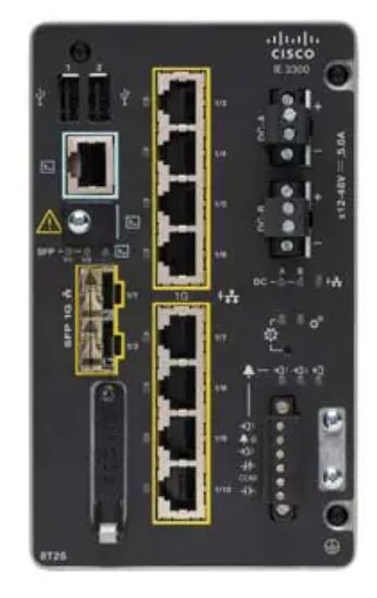 Image de Cisco Catalyst IE3300 with 8 GE Copper and 2 GE SFP, Modular, Network Essentials Switch - Noir (IE-3300-8T2S-E)