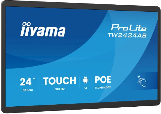 Image de iiyama Écran d'affichage dynamique Écran plat interactif 60,5 cm (23.8") Wifi 450 cd/m² Full HD Noir Écran tactile Intégré dans le processeur Android 24/7 (TW2424AS-B3P)