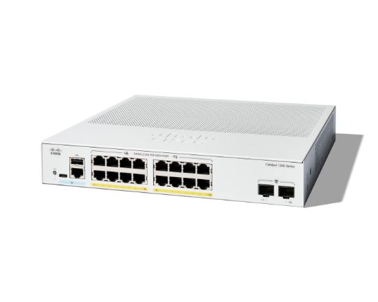 Image de Cisco Catalyst 1300-16P-2G Managed, 16 Port GE, PoE, 2x1GE SFP, Limited Lifetime Protection Switch - Blanc (C1300-16P-2G)
