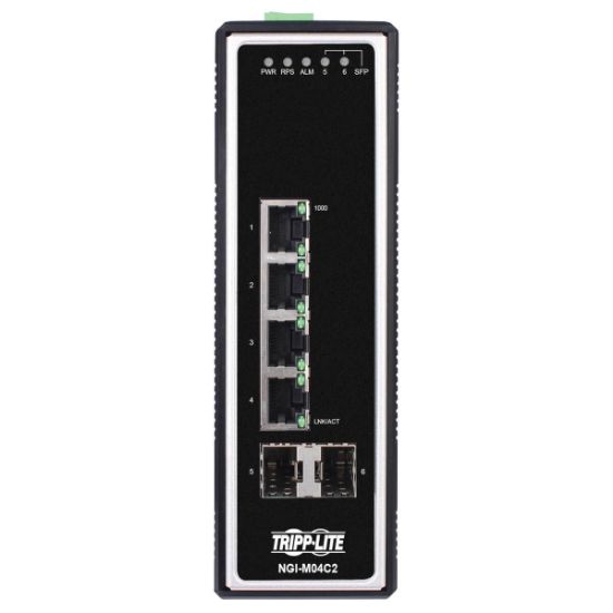 Image de Eaton Tripp Lite 4-Port Managed Industrial Gigabit Ethernet - 10/100/1000 Mbps, 2 GbE SFP Slots, -40° to 75°C, DIN Mount, TAA Switch - Noir (NGI-M04C2)