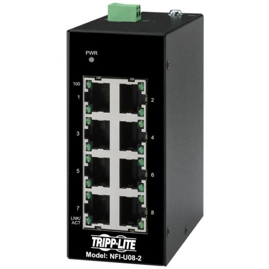 Image de Eaton Tripp Lite 8-Port Unmanaged Industrial Ethernet - 10/100 Mbps, Ruggedized, -40° to 75°C, DIN Mount, TAA Switch - Noir (NFI-U08-2)