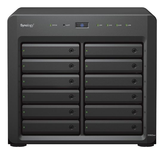 Image de Synology DiskStation Intel Xeon D-1531, 16 GB DDR4, 12x SATA HDD, RJ-45, USB 3.2, RJ-45, PCIe, 270x300x340 mm Serveur de stockage de données - Noir (DS3622XS+)