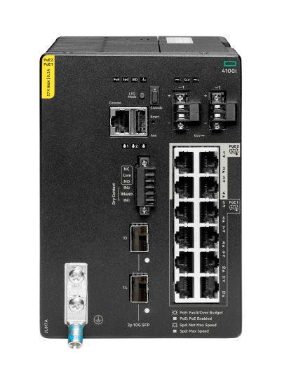 Image de HP E CX 4100i 12p 1GbE 8p Class4 PoE and 4p Class6 PoE 2p SFP+ DIN Mount Switch (JL817A)