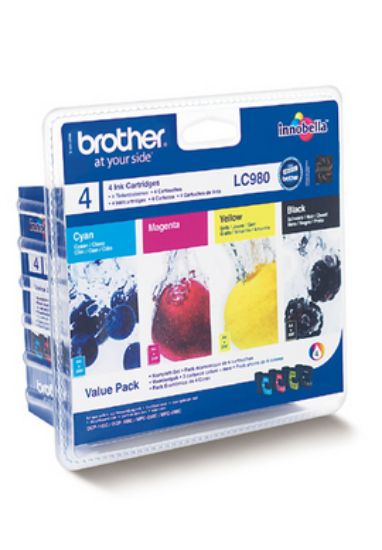 Image de Brother LC980 Pack cartouche d'encre 4 pièce(s) Original Rendement standard Noir, Cyan, Magenta, Jaune (LC-980VALBPRF)