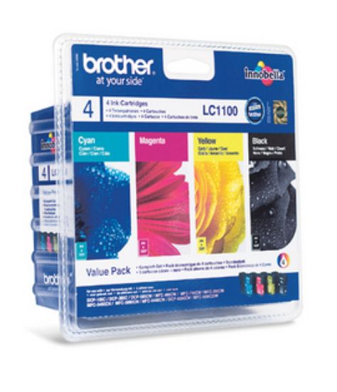Image de Brother LC1100VALBPRF cartouche d'encre 4 pièce(s) Original Rendement standard Noir, Cyan, Magenta, Jaune (LC-1100VALBPRF)