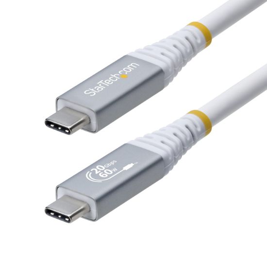 Image de StarTech.com Câble USB4 de 3 m, 20 Gbit/s, Câble USB-C Certifié USB-IF, 60 W PD, 4K 120 Hz DP 1.4, Gaine en TPE, Cordon USB-C Blanc (CC3M20GUSB4CXW)