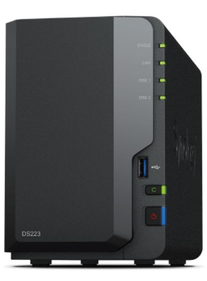 Image de Synology DiskStation Realtek RTD1619B, 2 GB DDR4, Drive Bays x 2, RJ-45 1GbE, USB 3.2 Gen 1 x 1, 165 mm x 108 mm x 232.7 mm, 1.28 kg Serveur de stockage de données (DS223)