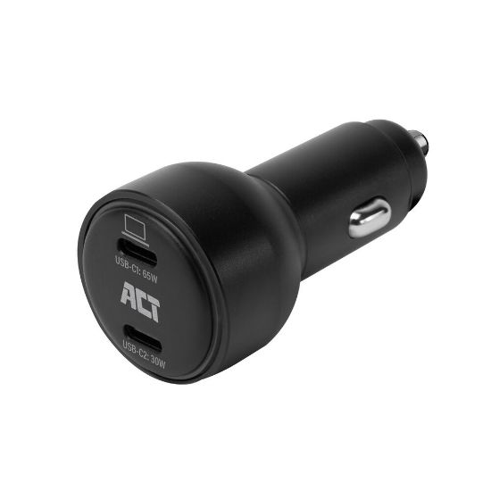 Image de ACT Chargeur rapide USB-C 2 ports pour voiture, 95 W, avec Power Delivery PPS, Quick Charge et GaNFast (AC2210)