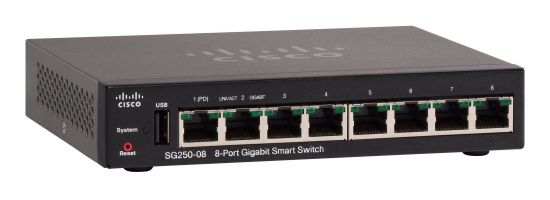 Image de Cisco 8x 10/100/1000 ports, 0.54kg Switch - Noir (SG250-08-K9-EU-RF)