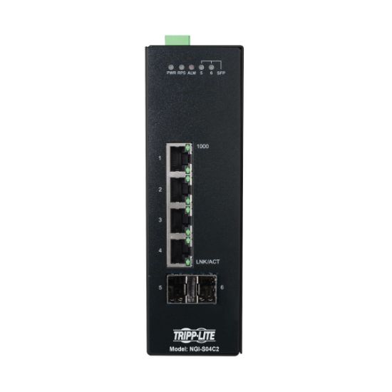 Image de Eaton Tripp Lite 4-Port Lite Managed Industrial Gigabit Ethernet - 10/100/1000 Mbps, 2 GbE SFP Slots, -10° to 60°C, DIN Mount, TAA Switch - Noir (NGI-S04C2)