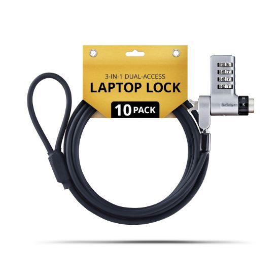 Image de StarTech.com 10-Pack 3-in-1 Laptop Lock câble antivol Noir, Argent 2 m (UDUOKA10-LAPTOP-LOCK)