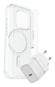 Image de OtterBox Symmetry Series Clear for MagSafe + Premium Glass + Fast Charge Wall Charger USB-C 30W Type C pour Apple iPhone 16 Pro - Transparent (78-81432)