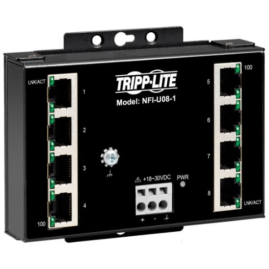 Image de Eaton Tripp Lite 8-Port Unmanaged Fast Industrial Ethernet - 10/100 Mbps, Ruggedized, -40° to 75°C, DIN/Wall Mount, TAA Switch - Noir (NFI-U08-1)