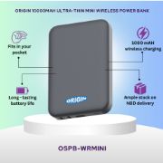 Image de Origin Storage banque d'alimentation électrique Lithium Polymère (LiPo) 10000 mAh Recharge sans fil Noir (OSPB-WRMINI)