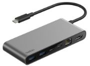 Image de Belkin 8-Port USB-C Hub, RJ-45 2.5 Gb/s, 4K@60Hz, 100W PD, USB-C/A, TF/SD, Space Grey Hub d'interface - Gris (INC024HQSGY)