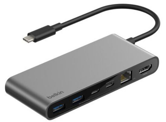 Image de Belkin 8-Port USB-C Hub, RJ-45 2.5 Gb/s, 4K@60Hz, 100W PD, USB-C/A, TF/SD, Space Grey Hub d'interface - Gris (INC024HQSGY)