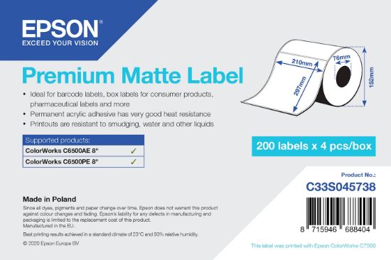 Image de Epson Premium Matte Label - Die Cut Roll: 210mm x 297mm, 200 labels (C33S045738)