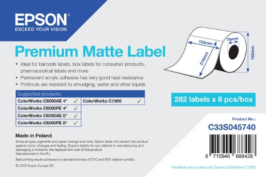 Image de Epson Premium Matte Label - Die-Cut Roll: 105mm x 210mm, 282 labels (C33S045740)