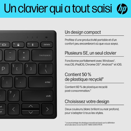 Image de HP Clavier Bluetooth multi-périphériques compact 350 (692S8AA)