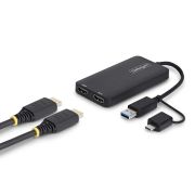 Image de StarTech.com Adaptateur USB vers Double HDMI, USB A/C vers 2 Écrans HDMI (1x 4K30Hz, 1x 1080p), Câble de 11 cm, Adaptateur USB 3.0 vers Écran HDMI, Windows/macOS, Noir (107B-USB-HDMI-2)