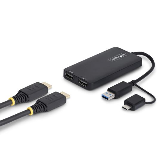Image de StarTech.com Adaptateur USB vers Double HDMI, USB A/C vers 2 Écrans HDMI (1x 4K30Hz, 1x 1080p), Câble de 11 cm, Adaptateur USB 3.0 vers Écran HDMI, Windows/macOS, Noir (107B-USB-HDMI-2)
