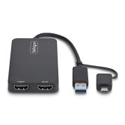 Image de StarTech.com Adaptateur USB vers Double HDMI, USB A/C vers 2 Écrans HDMI (1x 4K30Hz, 1x 1080p), Câble de 11 cm, Adaptateur USB 3.0 vers Écran HDMI, Windows/macOS, Noir (107B-USB-HDMI-2)