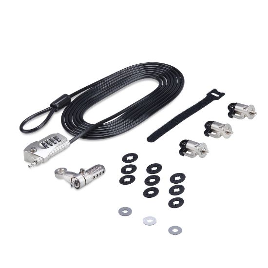 Image de StarTech.com Kit de Verrouillage pour Ordinateur Portable/de Bureau et Périphériques, Verrou/Serrure Antivol, K-Slot, Câble en Acier de 3m, 3x Unités, Cadenas à 4 Ch ... (3M4-DESK-LOCKING-KIT)