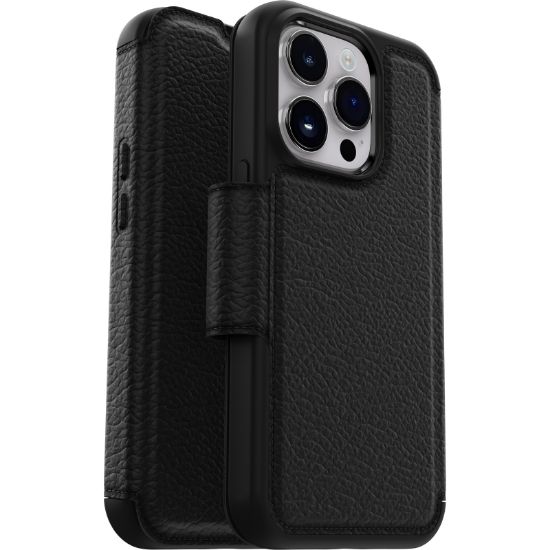 Image de OtterBox Strada Coque pour iPhone 14 Pro Max, Antichoc, anti-chute, cuir de qualité, 2 porte-cartes, supporte 3 x plus de chutes que la norme militaire, Noir (77-88573)