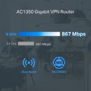Image de TP-Link Omada AC1350, 2.4 GHz (450 Mbps) + 5 GHz (867 Mbps), 16 MB NORFLASH, 128 MB DDR2, 215 x 117 x 32 mm Routers - Noir (ER605W)