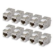 Image de StarTech.com Jack Keystone Cat6a Blindé, Lot de 10 Prises Ethernet RJ45 Keystone, Prise Murale STP Cat6a, 180 Degrés Sans Outil (C6AKEYTLSTP18010PK)