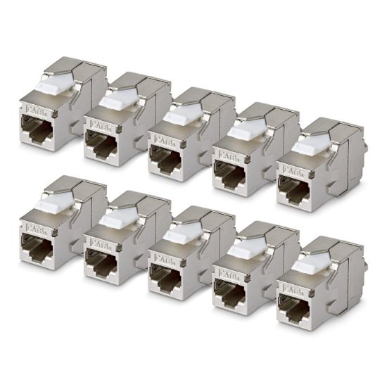 Image de StarTech.com Jack Keystone Cat6a Blindé, Lot de 10 Prises Ethernet RJ45 Keystone, Prise Murale STP Cat6a, 180 Degrés Sans Outil (C6AKEYTLSTP18010PK)