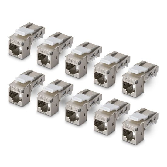 Image de StarTech.com Jack Keystone Cat6a Blindé, Lot de 10 Prises Ethernet RJ45 Keystone, Prise Murale STP Cat6a, 90 Degrés Sans Outil (C6AKEYTLSTP9010PK)