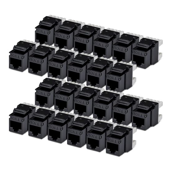 Image de StarTech.com Jack Keystone Cat6, Lot de 24 Prises Ethernet RJ45 Keystone, Prise Murale UTP Cat6, Connecteur à 180 Degrés 110 Punch Down, Noir (C6KEY110180BK24PK)