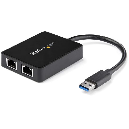 Image de StarTech.com Adaptateur USB 3.0 à Double Port Gigabit Ethernet avec port USB - 10/100/100 - Adaptateur NIC Réseau USB Gigabit LAN (USB32000SPT)