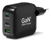 Image de Port Designs GaN², 100W, PD, wall charger with 2M USB-C cable, black Chargeur - Noir (902100PEU)