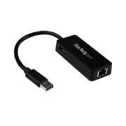 Image de StarTech.com Adaptateur réseau USB 3.0 vers Gigabit Ethernet avec port USB - Noir (USB31000SPTB)