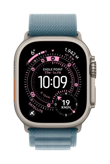 Image de Apple Boucle Alpine bleu clair 49 mm - Large - Finition titane noir (MG9M4ZM/A)