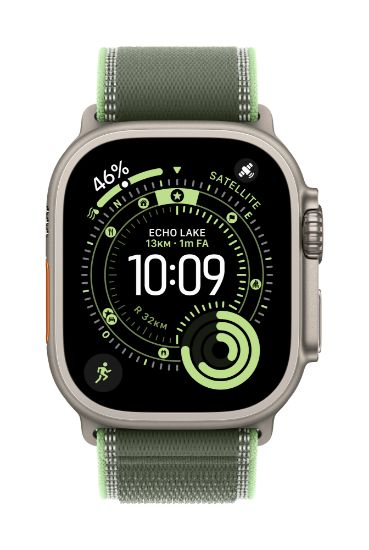 Image de Apple Boucle Trail vert/vert fluo 49 mm - S/M - Finition titane noir (MG9N4ZM/A)