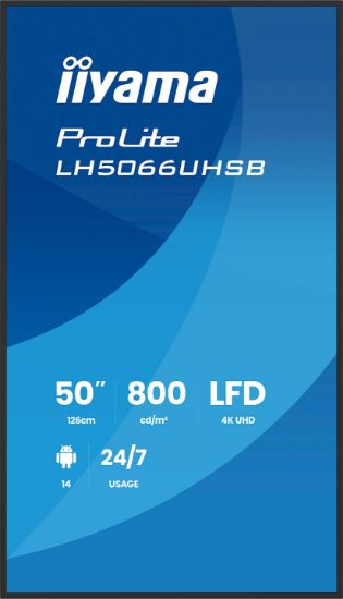 Image de iiyama Écran d'affichage dynamique Écran plat de signalisation numérique 127 cm (50") LCD Wifi 800 cd/m² 4K Ultra HD Noir Intégré dans le processeur Android 24/7 (LH5066UHSB-B1AG)