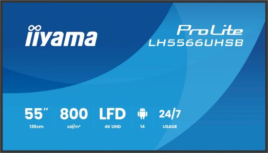Image de iiyama Écran d'affichage dynamique Écran plat de signalisation numérique 139,7 cm (55") LCD Wifi 800 cd/m² 4K Ultra HD Noir Intégré dans le processeur Android 24/7 (LH5566UHSB-B1AG)