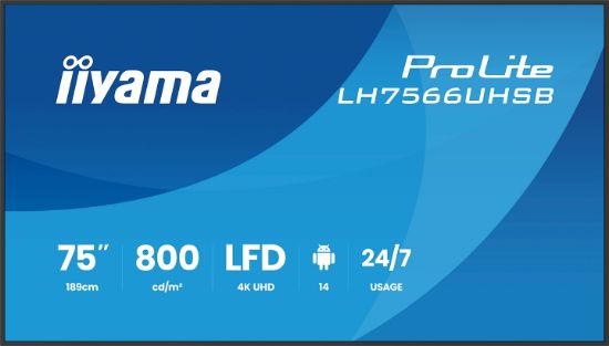 Image de iiyama Écran d'affichage dynamique Écran plat de signalisation numérique 190,5 cm (75") LCD Wifi 800 cd/m² 4K Ultra HD Noir Intégré dans le processeur Android 24/7 (LH7566UHSB-B1AG)