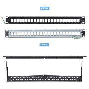 Image de StarTech.com Panneau de Brassage Keystone Vierge 24 Ports 1U avec Barre de Gestion des Câbles, Panneau Patch Cat6 Monté en Rack pour Prises Réseau Ethernet RJ45 STP (C6PANELSTP241U)
