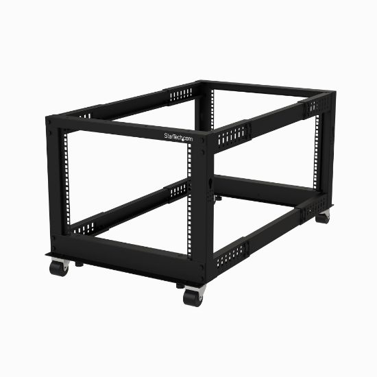 Image de StarTech.com Rack Serveur Mobile 8U à 4 Montants, Rack Réseau 19" avec Roulettes, Rack Roulant avec Profondeur Ajustable pour PC/AV/Données/Équipement IT - Roulettes, Pieds d ... (4POSTRACK8U)