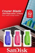 Image de SanDisk Cruzer Blade 3x 32GB Clé USB - Bleu,Vert,Rose (SDCZ50C-032G-B46T)