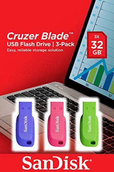 Image de SanDisk Cruzer Blade 3x 32GB Clé USB - Bleu,Vert,Rose (SDCZ50C-032G-B46T)