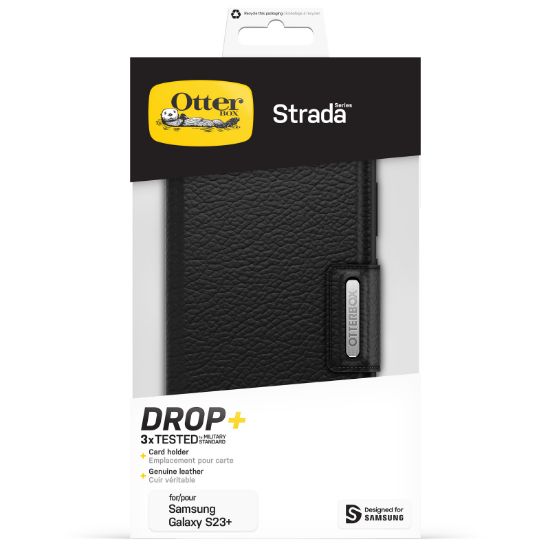 Image de OtterBox Strada Coque pour Galaxy S23+ , Antichoc, anti-chute, cuir de qualité, 2 porte-cartes, supporte 3 x plus de chutes que la norme militaire, Noir (77-91179)