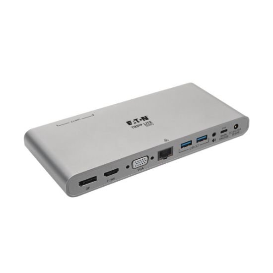 Image de Eaton Tripp Lite USB-C Dock, Triple Display - 4K HDMI/DisplayPort, VGA, USB 3.x (5Gbps), USB-A/C Hub Ports, GbE, 100W PD Charging, EU/UK Power Supply Station daccueil - Gr ... (U442-DOCK4-INT)